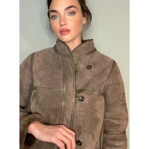 Lakeland Sheepskin Suede Leather Coat Britain Beautiful Vintage Sz M UK 12 US 10